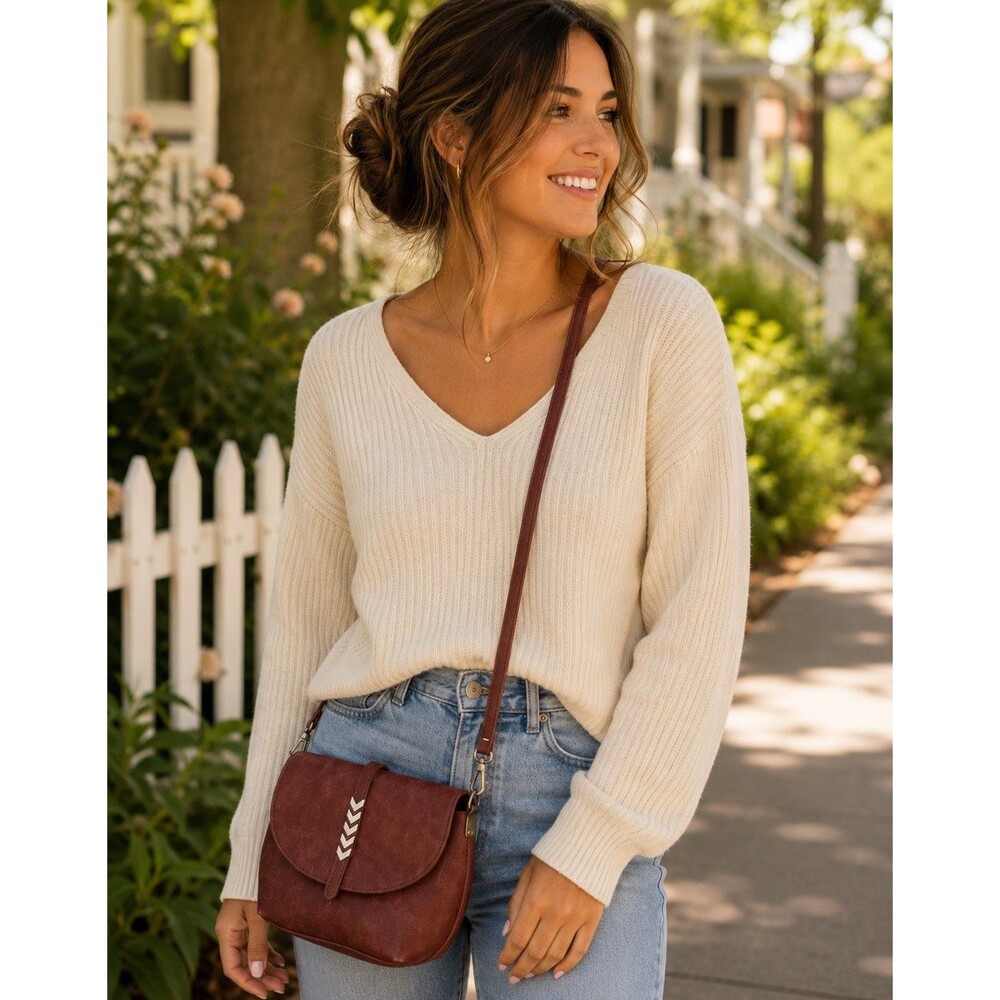 Western Arrow Crossbody Purse Boho Brown Faux Leather Shoulder Chevron